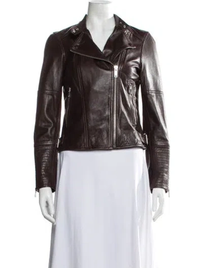 Pre-owned Reiss Leather Biker Jacket In Black