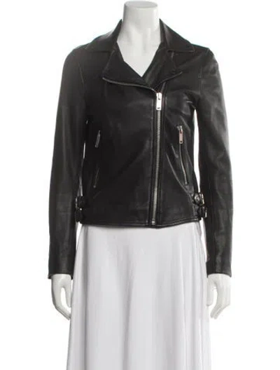Pre-owned Reiss Leather Biker Jacket In Black