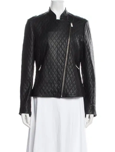 Pre-owned Reiss Leather Biker Jacket In Black