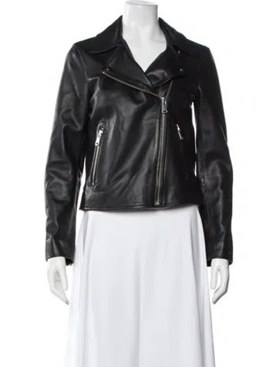 Pre-owned Reiss Leather Biker Jacket In Black