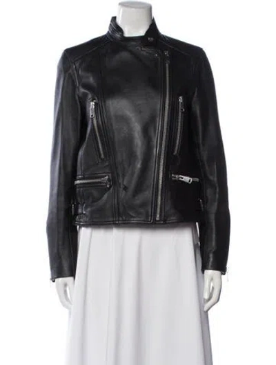 Pre-owned Reiss Leather Biker Jacket In Black