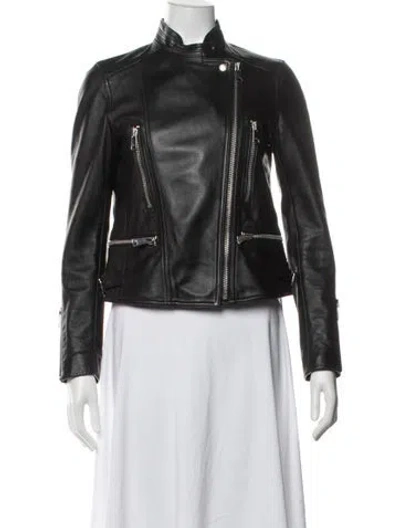 Pre-owned Reiss Leather Biker Jacket In Black