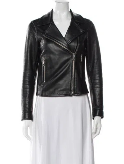 Pre-owned Reiss Leather Biker Jacket In Black