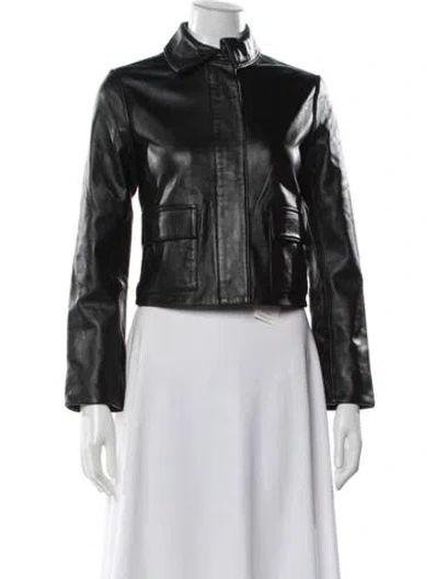 Pre-owned Reiss Leather Biker Jacket In Black