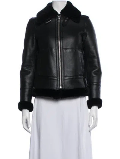 Pre-owned Reiss Leather Biker Jacket In Black