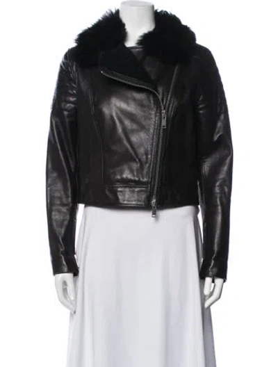 Pre-owned Reiss Leather Biker Jacket In Black