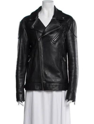 Pre-owned Reiss Leather Biker Jacket In Black