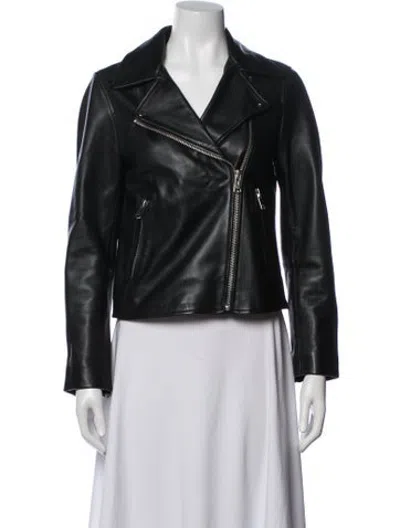 Pre-owned Reiss Leather Biker Jacket In Black