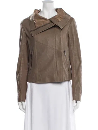 Pre-owned Reiss Leather Biker Jacket In Brown