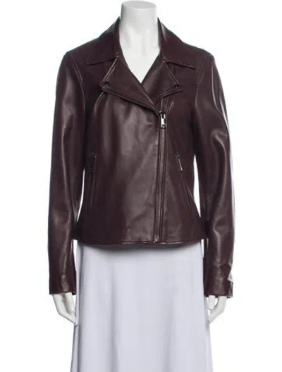 Pre-owned Reiss Leather Biker Jacket In Brown