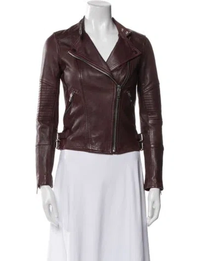 Pre-owned Reiss Leather Biker Jacket In Brown
