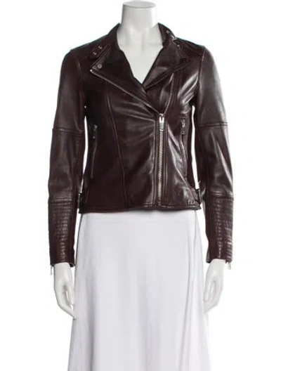 Pre-owned Reiss Leather Biker Jacket In Brown