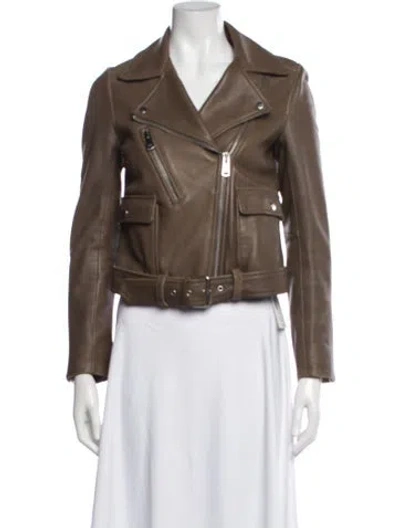 Pre-owned Reiss Leather Biker Jacket In Brown