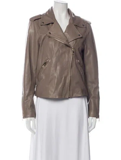 Pre-owned Reiss Leather Biker Jacket In Brown