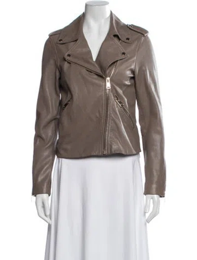 Pre-owned Reiss Leather Biker Jacket In Brown