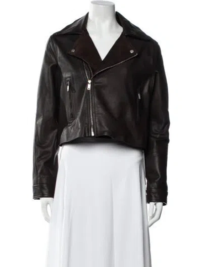 Pre-owned Reiss Leather Biker Jacket In Brown