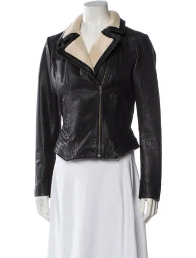 Pre-owned Reiss Leather Biker Jacket In Gray