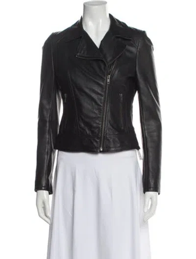 Pre-owned Reiss Leather Biker Jacket In Gray