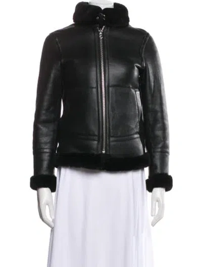 Pre-owned Reiss Leather Biker Jacket In Gray