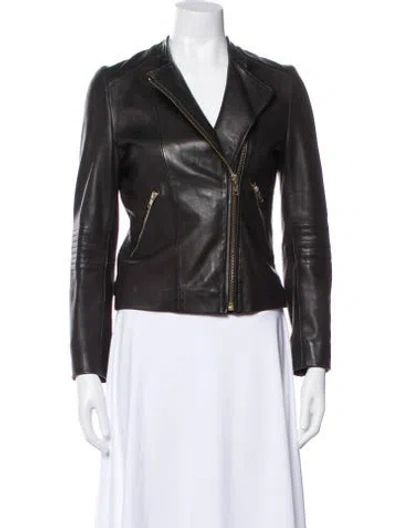 Pre-owned Reiss Leather Biker Jacket In Gray