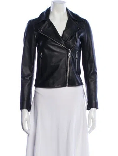 Pre-owned Reiss Leather Biker Jacket In Multi