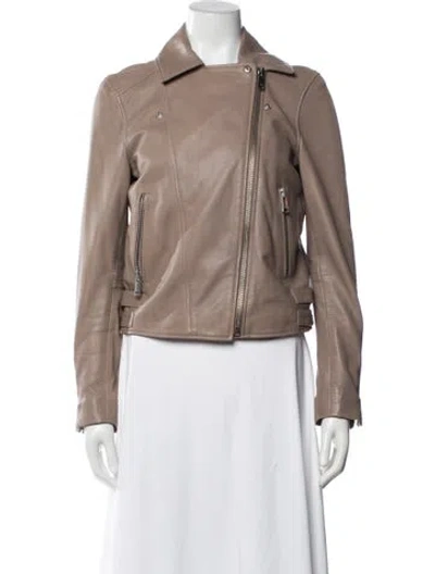 Pre-owned Reiss Leather Biker Jacket In Neutral