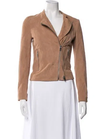 Pre-owned Reiss Leather Biker Jacket In Neutral