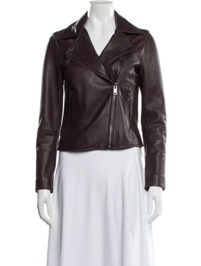 Pre-owned Reiss Leather Biker Jacket In Purple
