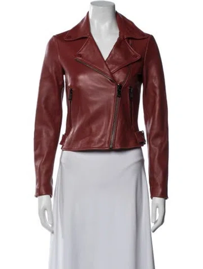 Pre-owned Reiss Leather Biker Jacket In Red