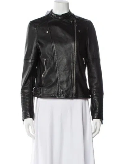 Pre-owned Reiss Leather Biker Jacket W/ Tags In Black