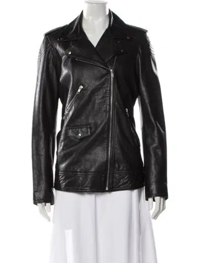 Pre-owned Reiss Leather Biker Jacket W/ Tags In Black