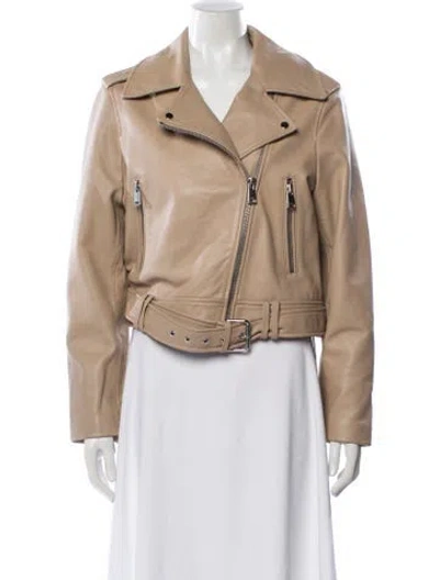 Pre-owned Reiss Leather Biker Jacket W/ Tags In Neutral