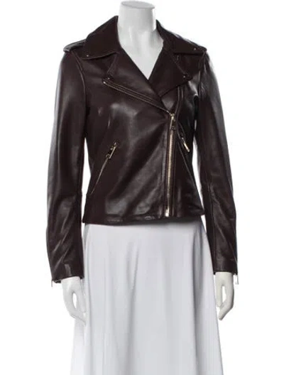 Pre-owned Reiss Leather Biker Jacket W/ Tags In Purple