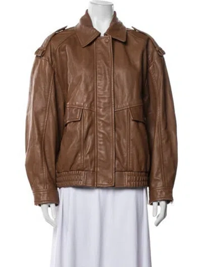 Pre-owned Reiss Leather Bomber Jacket In Brown