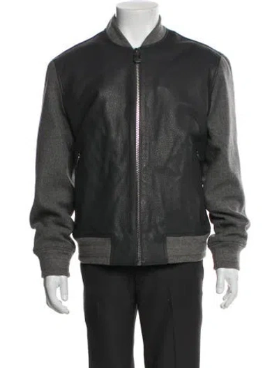 Pre-owned Reiss Leather Bomber Jacket In Gray