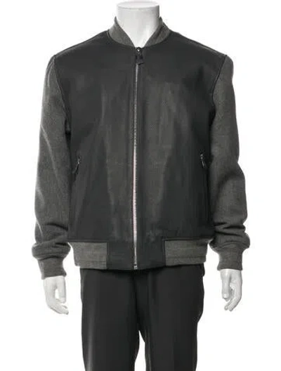 Pre-owned Reiss Leather Bomber Jacket W/ Tags In Green