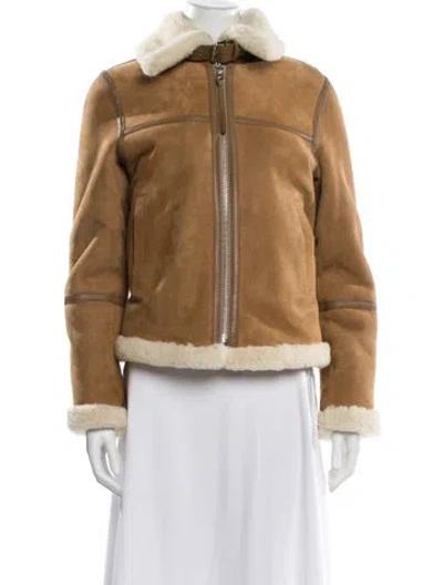 Pre-owned Reiss Leather Colorblock Pattern Biker Jacket In Neutral