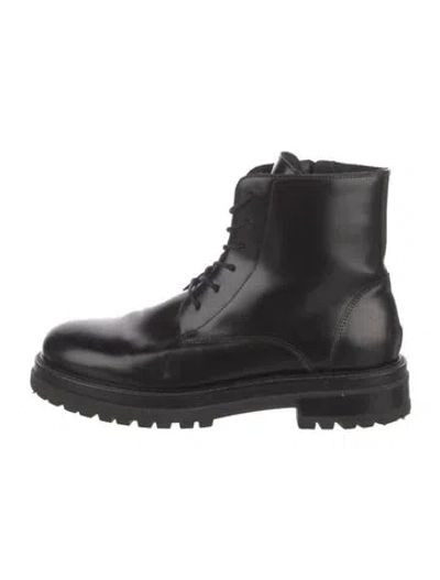 Pre-owned Reiss Leather Combat Boots In Black