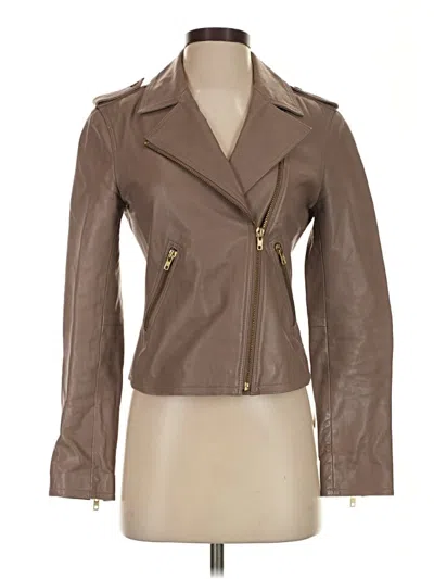 Pre-owned Reiss Leather Jacket In Brown