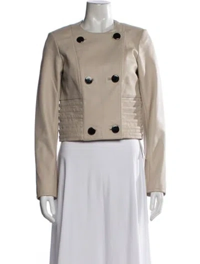 Pre-owned Reiss Leather Jacket In Neutral
