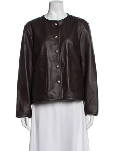 Pre-owned Reiss Leather Jacket W/ Tags In Brown