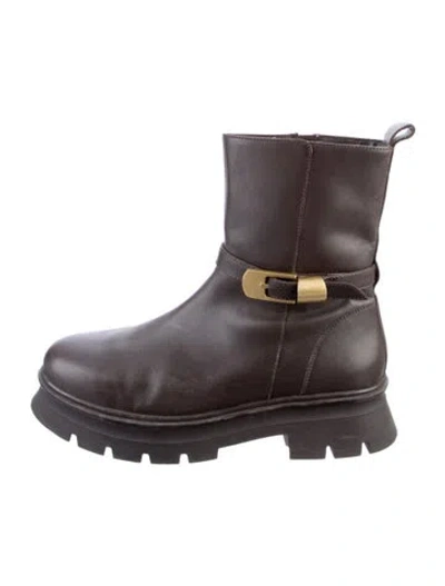 Pre-owned Reiss Leather Moto Boots In Brown