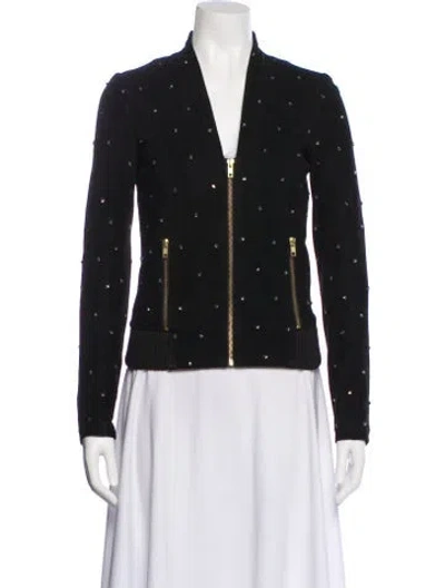 Pre-owned Reiss Leather Polka Dot Print Evening Jacket In Black