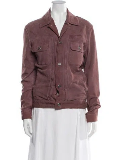Pre-owned Reiss Leather Utility Jacket In Burgundy