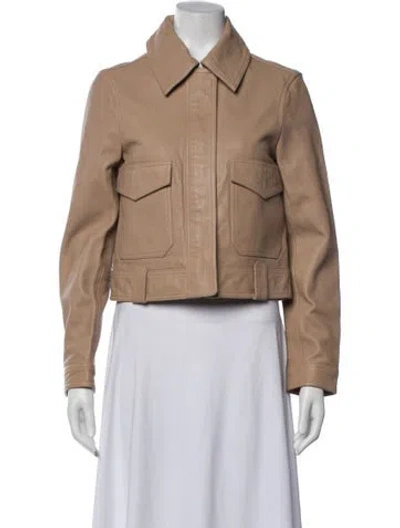 Pre-owned Reiss Leather Utility Jacket W/ Tags In Neutral