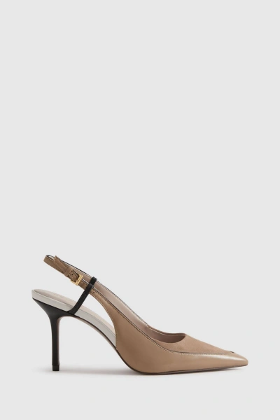 Reiss Leena - Nude Leather Suede Pointed Slingback Heels, Uk 6 Eu 39