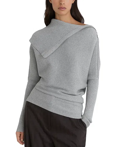 Reiss Womens Leena Asymmetric-neck Stretch-knit Top Grey Marl In Gray