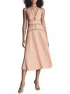 Reiss Leena Womens Linen Blend Lace Inset Midi Dress In Gold