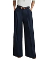 Reiss Leila Heavy Linen Wide Leg Pants In Navy