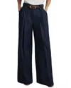 Reiss Leila Heavy Linen Wide Leg Trouser In Blue